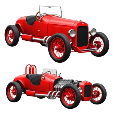  Blood red Fenderless extended-wheelbase 1926 luxury racing Ford lowered powerful 4 cylinder engined racing car featuring advanced rugged 4 wheel independent suspension, power steering, disc brakes, small leather covered steering wheel, side mounted cowl exhaust  sticker