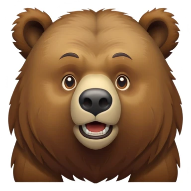 Russian grizzly bear, front view, brown fur, iOS emoji style sticker