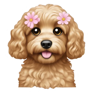  Cavapoo with light pink flower  sticker