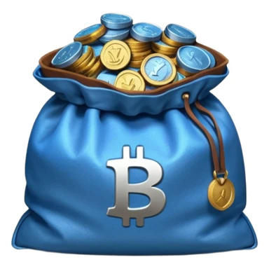 blue coins inside an opened brown money bag  sticker