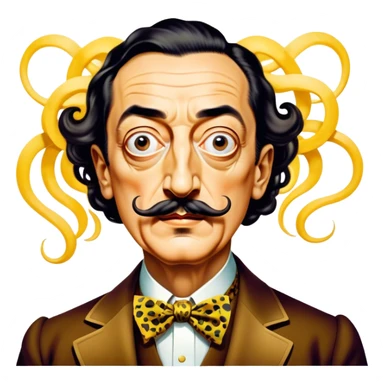 Cinematic Realistic portrait of Salvador Dalí, depicted as a surrealist artist with eccentric, expressive features and his iconic mustache, rendered with vibrant, imaginative lighting and richly detailed period attire that capture his avant-garde essence. sticker