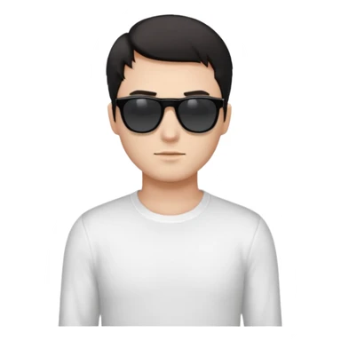 Парень в белом лонгсливе и черных прямоугольных очках солнцезащитныхс короткой стрижкой на бок темные волосы черный фон sticker