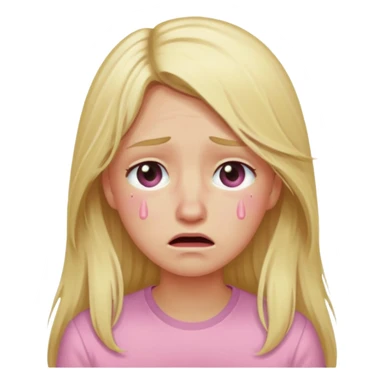 blonde with long hair and swamp-colored eyes, wearing a pastel pink shirt, crying, iOS Apple emoji style sticker