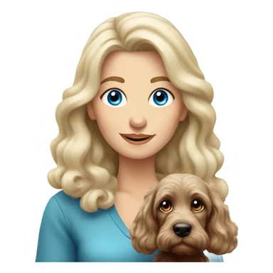 blue eyed very old long haired blonde lady with dark brown Cockapoo puppy dog sticker