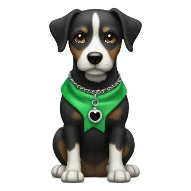 Chien noir avec un collier vert et une tache blanche sur le torse  sticker