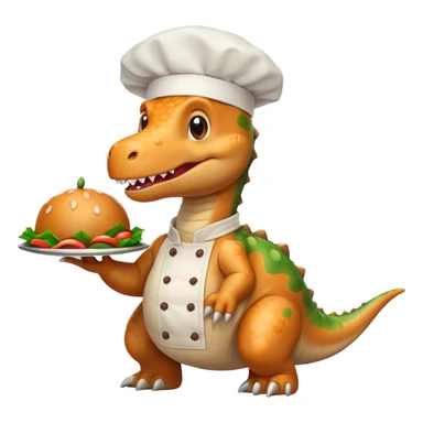 crea un dinosaurio alegre con un gorrito de chef sticker