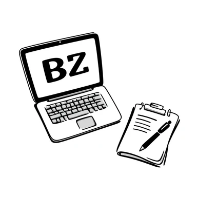 top view of a MacBook with a beauty salon logo on the screen, a notebook with one page filled with notes, and a pen laying on the notebook sticker