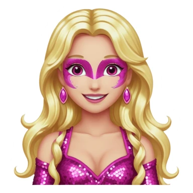 Venus, Love Goddess with metallic pink skin, long blonde hair, dark pink sequin outfit sticker