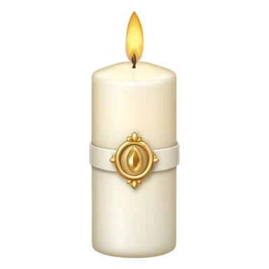 white candle with a decorative charm sticker