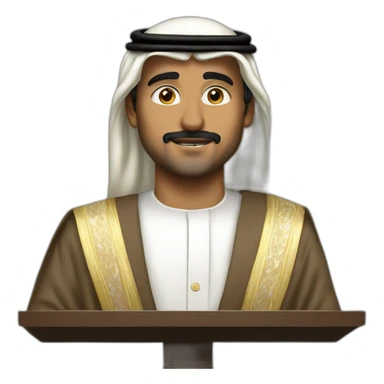 saudi prince delivers a speech at podium sticker