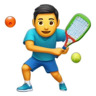 right-handed Chinese Male hitting a pickleball with rectangle Pickleball Paddle sticker