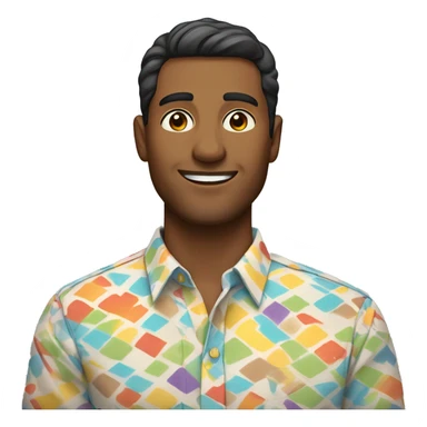 brown Man in Fitted button-up shirt with bright pattern sticker