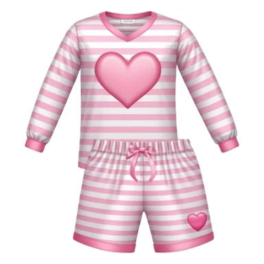 Satin baby pink and white striped pajamas with a pink heart on the pocket sticker