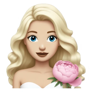 White bride with long light blonde hair and blue eyes with light pink peonies in hair white skin light pink lips sticker