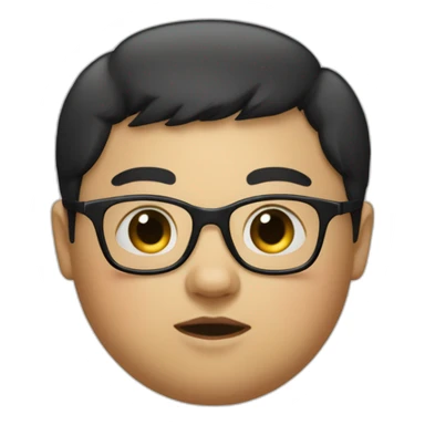 A fat kid with very short black hair and glasses and a bed in the bacl sticker