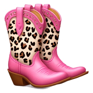 Realistic pair of isolated leather cowgirl boots with pink leopard print hearts on them. sticker