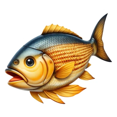 Gradele Cinematic Realistic Gradele Dish Emoji, depicted as 2 perfectly grilled fish with prominent grill marks and a smoky finish, rendered with vivid textures and dynamic, natural lighting. sticker