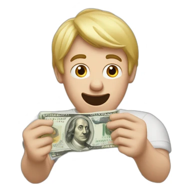 White guy with blond hair holding a euro bill in his hands acting surprised sticker