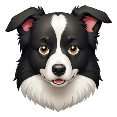Cinematic Grumpy Border Collie Portrait Emoji, Head tilted slightly with a deeply unimpressed expression, showcasing a dense black and white coat with intense eyes narrowed into an unamused glare, ears slightly drooping in exasperation, Simplified yet comically expressive features, highly detailed, glowing with a dry, sarcastic glow, high shine, effortlessly judgmental yet dignified, stylized with a touch of cynicism, bright but brooding, soft glowing outline, capturing the essence of an eternally unimpressed yet determined herder, so lifelike it feels like it could sigh heavily at you in disdain at any moment! sticker