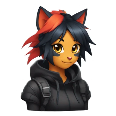 Edgy Shy Anthro boyish cool pretty dark black Litten-Pokémon-cat-fursona-animal techwear ponytail sticker