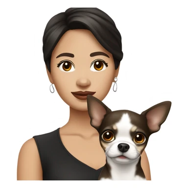 Wavy dark brown short hair Filipino lady with black and white Chihuahua  sticker