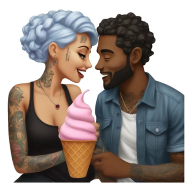 Romantic ice cream date for beautiful tattooed couple sticker