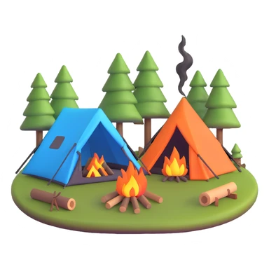 campfire burning next to camping tent sticker