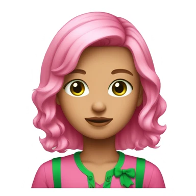 Cute girl with pink medium length hair and green eyes, hot pink shirt sticker