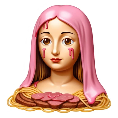 monalisa made of SPAM meat melted pink dripping sauce spaghetti portrait sticker
