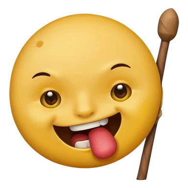 A round face emoji biting another emoji in the head with a stick  sticker