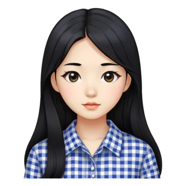 Beautiful girl,Black hair,long hair,Black eyes,Korean, check pattern shirts sticker
