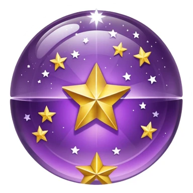 Bola de cristal roxa com estrela no centro dourada brilhante dentro sticker