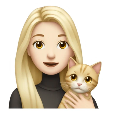 pretty woman with pale skin, very long blonde hair  hugging a cat sticker