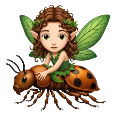 tiny forest elf long curly brown hair tattoos riding beetle sticker