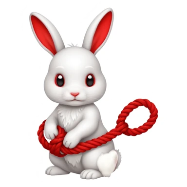White realistic bunny with red rope tangled around sticker