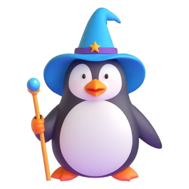 penguin wizard with magical hat and wand sticker