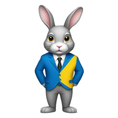 A rabbit in a suit in the color of the Ukrainian flag sticker