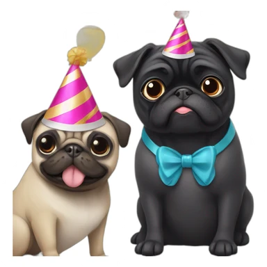 pug and black pug wearing birthday hat sticker