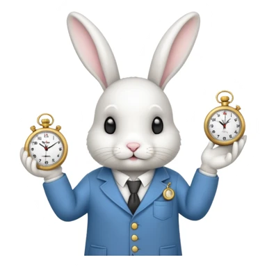 white bunny with a clock on his hand signaling the clock sticker