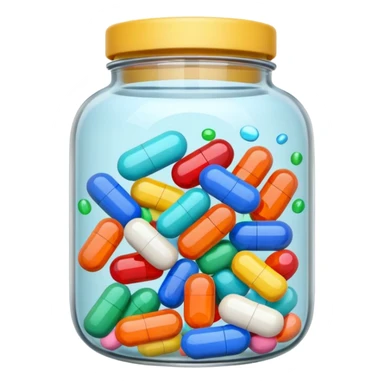 pills in a jar and scattered nearby sticker