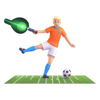 soccer player with a laser beam shooting across the scene sticker