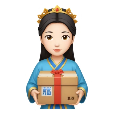 chinese female god hold carton box sticker