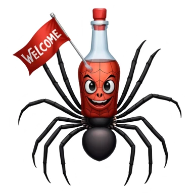 wesoły śmieszny pająk z butelka jadu i banerem witaj  sticker