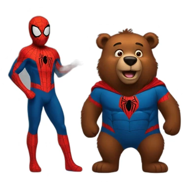 a brown bear with spider man sticker