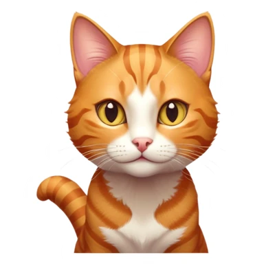 Cinematic Cute Ginger Tabby Cat Portrait Emoji, Head tilted playfully and inquisitively, sleek orange-brown fur with bold tabby stripes and a distinctive M-shaped marking on the forehead, sparkling amber eyes, Simplified yet irresistibly adorable features, highly detailed, glowing with a warm, friendly glow, high shine, affectionate and curious, stylized with a touch of whimsy, bright and endearing, soft glowing outline, capturing the essence of a mischievous yet loving kitten, so playful it feels like it could pounce out of the screen and into your arms! sticker