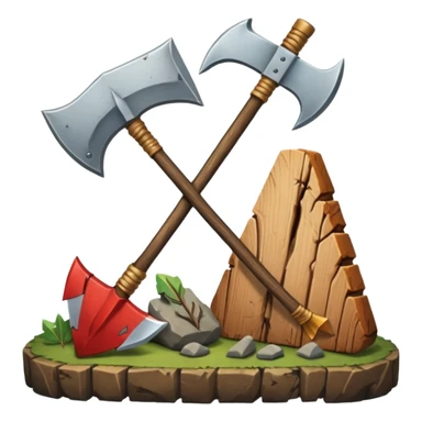 Deux éléments qui fusionnent : deux icônes (ex. bois + pierre) avec une flèche ou un “+” vers un 3ᵉ élément (ex. hache) → l’idée de merge sans limite. sticker