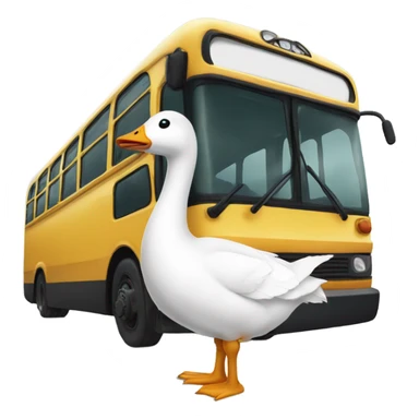 A goose standing next to a bus sticker