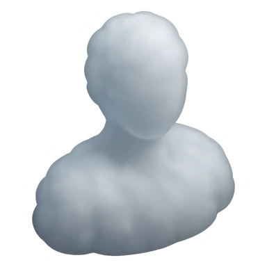 figure of a person made of white fluffy clouds, shoulder up, front view, matte glass style sticker