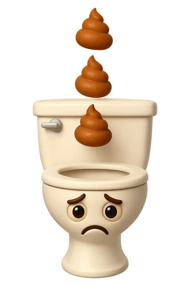 EMOJI STILE IPHONE 3D DI un water con palline di cacca tristi che cadono dall'alto verticalmente, iperrealistico 4k sticker