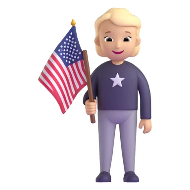 smiling person with American flag sticker